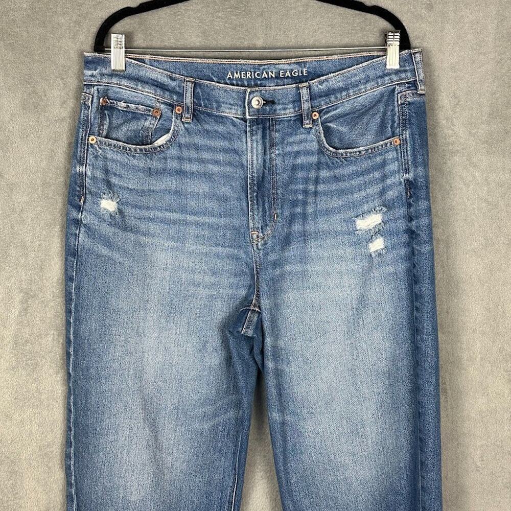 American Eagle Jeans Womens 14 Short Blue Super High Rise Baggy Straight - Picture 2 of 13